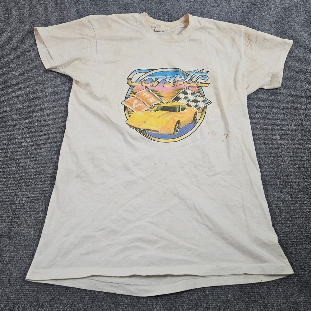 Vintage 80s Chevrolet Corvette T Shirt Size M White Single Stitch Racing USA